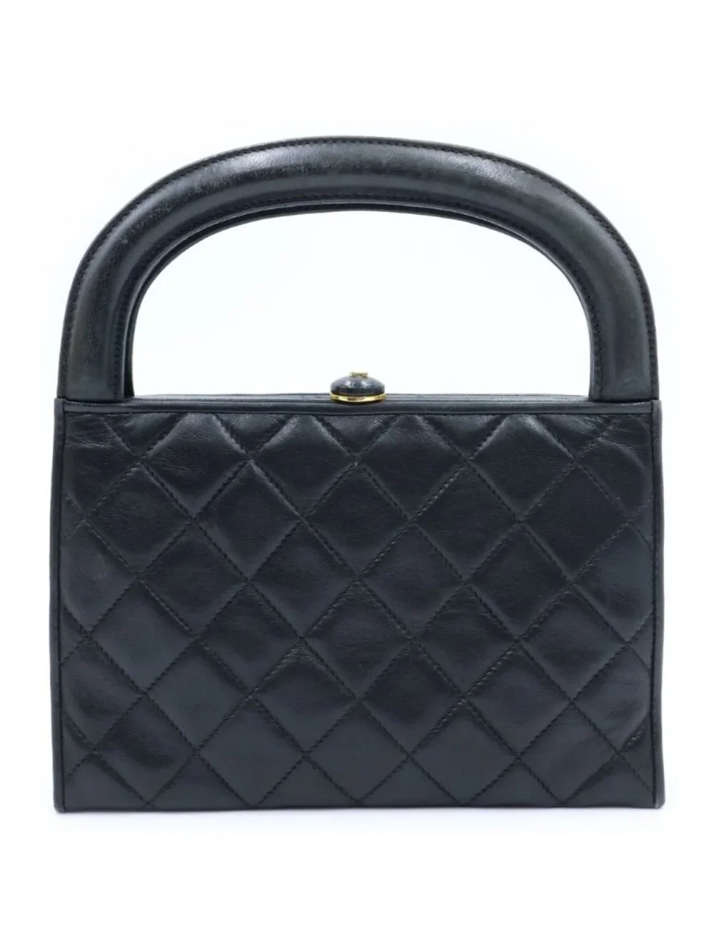 Chanel Quilted Kiss Lock Mini Bag Black Lambskin Gold